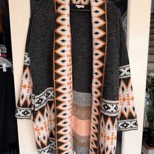 BiBi Charcoal and Tangerine Geometric Cardigan